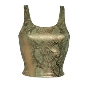 IVL Collective SZ 2 Golden Metallic Snake Crop Workout Tank Top Oil Green Gold